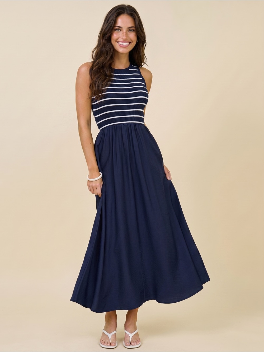 The Workshop Navy & White Striped Sleeveless Dress - Size Small NWT